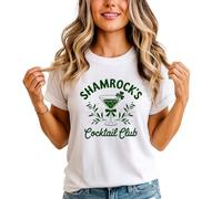 Sassy Souls Shamrocks Cocktail Club Womens T-Shirt Irish Celebration Drinking St Patricks Day Gift for Her S (8-10) White