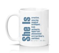 Sassy Souls She is Creative Magical Intelligent Kind Important Phenomenal Confident Womens 11oz Ceramic Novelty Mug Female Empowerment Tea Coffee Cup White