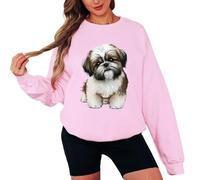 Sassy Souls Shih Tzu Dog Animal Womens Sweatshirt Pet Lover Graphic Jumper For Her Ladies Pullover Present S Light Pink