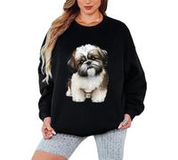 Sassy Souls Shih Tzu Dog Animal Womens Sweatshirt Pet Lover Graphic Jumper For Her Ladies Pullover Present L Black
