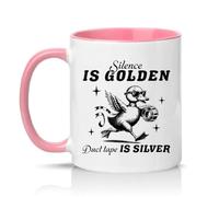 Sassy Souls Silence is Golden Duct Tape is Silver 11oz Ceramic Novelty Mug Sarcastic Humour Tea Coffee Cup Gift Pink