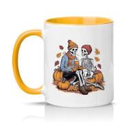 Sassy Souls Skeleton Pumpkin Spice Autumn Skeletons 11oz Ceramic Novelty Mug Coffee Lovers Halloween Tea Coffee Cup Gift Golden Yellow