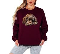 Sassy Souls Sleeping Spaniel Dog Graphic Animal Womens Sweatshirt Pet Lover Pullover Jumper For Ladies L Maroon