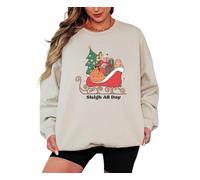 Sassy Souls Sleigh All Day Christmas Holiday Womens Sweatshirt Festive Scene Graphic Pullover Jumper For Women 2XL (50-52) Sand
