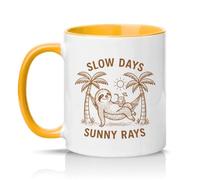 Sassy Souls Slow Days Sunny Rays 11oz Ceramic Novelty Mug Sloth Chill Vibes Animal Lovers Tea Coffee Cup Gift Golden Yellow