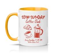 Sassy Souls Slow Sunday Coffee Club Every Sunday 7-10 AM Coffee Comes First 11oz Ceramic Novelty Mug Coffee Lovers Tea Coffee Cup Gift Golden Yellow