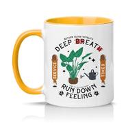 Sassy Souls Slow Vitality Deep Breath Run Down Feeling 11oz Ceramic Novelty Mug Plant Lovers Mental Health Tea Coffee Cup Gift Golden Yellow