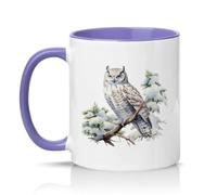 Sassy Souls Snowy Owl Winter Nature Illustration 11oz Ceramic Novelty Mug Bird Watching Wildlife Animal Tea Coffee Cup Gift Light Purple