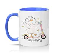 Sassy Souls Sorry Im Late I was Dilly Dallying 11oz Ceramic Novelty Mug Procrastination Humour Office Humour Tea Coffee Cup Gift Blue