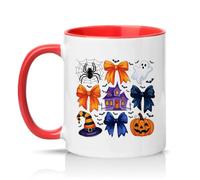 Sassy Souls Spooky Cute Halloween Bows Haunted House Womens 11oz Ceramic Novelty Mug Halloween Coquette Aesthetic Tea Coffee Cup Pumpkin Ghost Gift Red