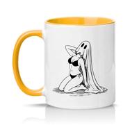 Sassy Souls Spooky Ghost Pinup Bikini Girl 11oz Ceramic Novelty Mug Ghost Pinup Halloween Tea Coffee Cup Golden Yellow