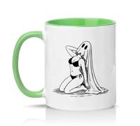 Sassy Souls Spooky Ghost Pinup Bikini Girl 11oz Ceramic Novelty Mug Ghost Pinup Halloween Tea Coffee Cup Green