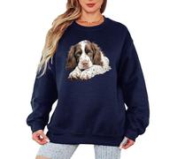 Sassy Souls Springer Spaniel Dog Animal Lovers Womens Pullover Jumper Realistic Graphic Ladies Sweatshirt XL Navy Blue