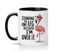 Sassy Souls Standing On One Leg Because Im Over It Womens 11oz Ceramic Novelty Mug Sarcastic Flamingo Animal Humour Tea Coffee Cup Gift Black