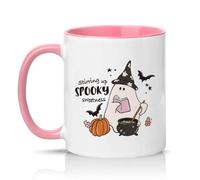 Sassy Souls Stirring Up Spooky Sweetness 11oz Ceramic Novelty Mug Cute Ghost Halloween Tea Coffee Cup Gift Pink