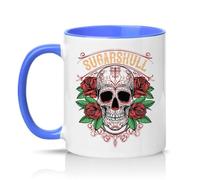 Sassy Souls Sugarskull 11oz Ceramic Novelty Mug Day of the Dead Gothic Tattoo Tea Coffee Cup Gift Blue
