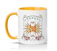 Sassy Souls Sun and Moon Celestial Embrace Womens 11oz Ceramic Novelty Mug Boho Astrology Art Nouveau Tea Coffee Cup Gift Golden Yellow