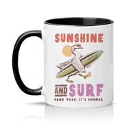 Sassy Souls Sunshine and Surf Honk Yeah Its Summer 11oz Ceramic Novelty Mug Goose Surfing Summer Tea Coffee Cup Gift Black