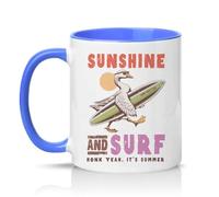 Sassy Souls Sunshine and Surf Honk Yeah Its Summer 11oz Ceramic Novelty Mug Goose Surfing Summer Tea Coffee Cup Gift Blue