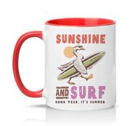 Sassy Souls Sunshine and Surf Honk Yeah Its Summer 11oz Ceramic Novelty Mug Goose Surfing Summer Tea Coffee Cup Gift Red
