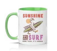 Sassy Souls Sunshine and Surf Honk Yeah Its Summer 11oz Ceramic Novelty Mug Goose Surfing Summer Tea Coffee Cup Gift Green