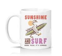 Sassy Souls Sunshine and Surf Honk Yeah Its Summer 11oz Ceramic Novelty Mug Goose Surfing Summer Tea Coffee Cup Gift White