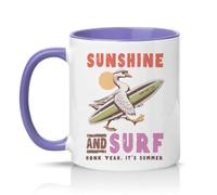 Sassy Souls Sunshine and Surf Honk Yeah Its Summer 11oz Ceramic Novelty Mug Goose Surfing Summer Tea Coffee Cup Gift Light Purple
