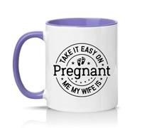 Sassy Souls Take It Easy On Me My Wife is Pregnant 11oz Ceramic Novelty Mug Dad to Be Husband Tea Coffee Cup Light Purple