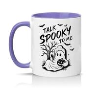 Sassy Souls Talk Spooky to Me 11oz Ceramic Novelty Mug Halloween Humour Ghost Pumpkin Tea Coffee Cup Gift Light Purple