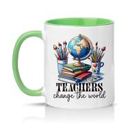 Sassy Souls Teachers Change The World 11oz Ceramic Novelty Mug Teacher Appreciation Tea Coffee Cup Green