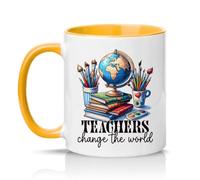 Sassy Souls Teachers Change The World 11oz Ceramic Novelty Mug Teacher Appreciation Tea Coffee Cup Golden Yellow