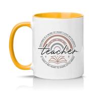Sassy Souls Teaching is A Work of Heart I Love My Students It Takes A Big Heart to Shape Little Minds 11oz Ceramic Novelty Mug Teacher Tea Coffee Cup Golden Yellow