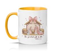 Sassy Souls The Gift of All Matthew 1 21 Womens 11oz Ceramic Novelty Mug Religious Nativity Christmas Tea Coffee Cup Gift Golden Yellow