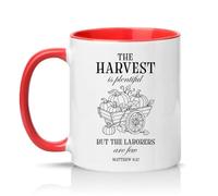 Sassy Souls The Harvest is Plentiful But The Laborers are Few Matthew 9 37 11oz Ceramic Novelty Mug Bible Verse Christian Tea Coffee Cup Gift Red