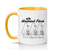 Sassy Souls The Haunted Flock Feathers with A Dark Side 11oz Ceramic Novelty Mug Halloween Spooky Bird Tea Coffee Cup Gift Golden Yellow