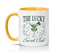 Sassy Souls The Lucky Social Club 11oz Ceramic Novelty Mug St Patricks Day Drinking Humour Tea Coffee Cup Gift Golden Yellow