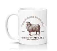 Sassy Souls The Olde Suffolk Woolen Mills Spring Thyme Blend Hand Washed Wool 11oz Ceramic Novelty Mug Sheep Animal Farming Tea Coffee Cup Gift White