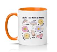 Sassy Souls Things that Make Me Happy 11oz Ceramic Novelty Mug Cute Doodle Art Positive Mood Humour Tea Coffee Cup Gift Orange