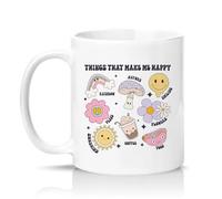 Sassy Souls Things that Make Me Happy 11oz Ceramic Novelty Mug Cute Doodle Art Positive Mood Humour Tea Coffee Cup Gift White