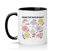 Sassy Souls Things that Make Me Happy 11oz Ceramic Novelty Mug Cute Doodle Art Positive Mood Humour Tea Coffee Cup Gift Black