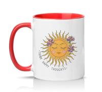Sassy Souls Think Happy Thoughts Womens 11oz Ceramic Novelty Mug Boho Celestial Sun Positive Mindset Tea Coffee Cup Red
