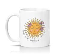 Sassy Souls Think Happy Thoughts Womens 11oz Ceramic Novelty Mug Boho Celestial Sun Positive Mindset Tea Coffee Cup White