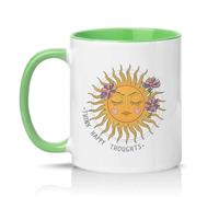 Sassy Souls Think Happy Thoughts Womens 11oz Ceramic Novelty Mug Boho Celestial Sun Positive Mindset Tea Coffee Cup Green