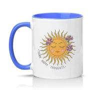 Sassy Souls Think Happy Thoughts Womens 11oz Ceramic Novelty Mug Boho Celestial Sun Positive Mindset Tea Coffee Cup Blue