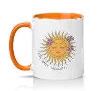 Sassy Souls Think Happy Thoughts Womens 11oz Ceramic Novelty Mug Boho Celestial Sun Positive Mindset Tea Coffee Cup Orange