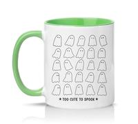 Sassy Souls Too Cute to Spook 11oz Ceramic Novelty Mug Ghost Pattern Halloween Tea Coffee Cup Gift Green