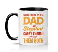 Sassy Souls Tough Enough to Be A Dad and Stepdad Carzy Enough to Rock Them Both Mens 11oz Ceramic Novelty Mug Stepdad Fathers Day Tea Coffee Cup Gift Black