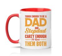 Sassy Souls Tough Enough to Be A Dad and Stepdad Carzy Enough to Rock Them Both Mens 11oz Ceramic Novelty Mug Stepdad Fathers Day Tea Coffee Cup Gift Red