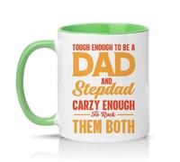 Sassy Souls Tough Enough to Be A Dad and Stepdad Carzy Enough to Rock Them Both Mens 11oz Ceramic Novelty Mug Stepdad Fathers Day Tea Coffee Cup Gift Green