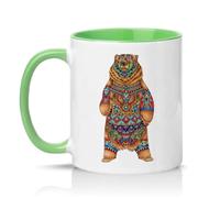 Sassy Souls Tribal Geometric Bear Art 11oz Ceramic Novelty Mug Grizzly Design Animal Nature Tea Coffee Cup Gift Green